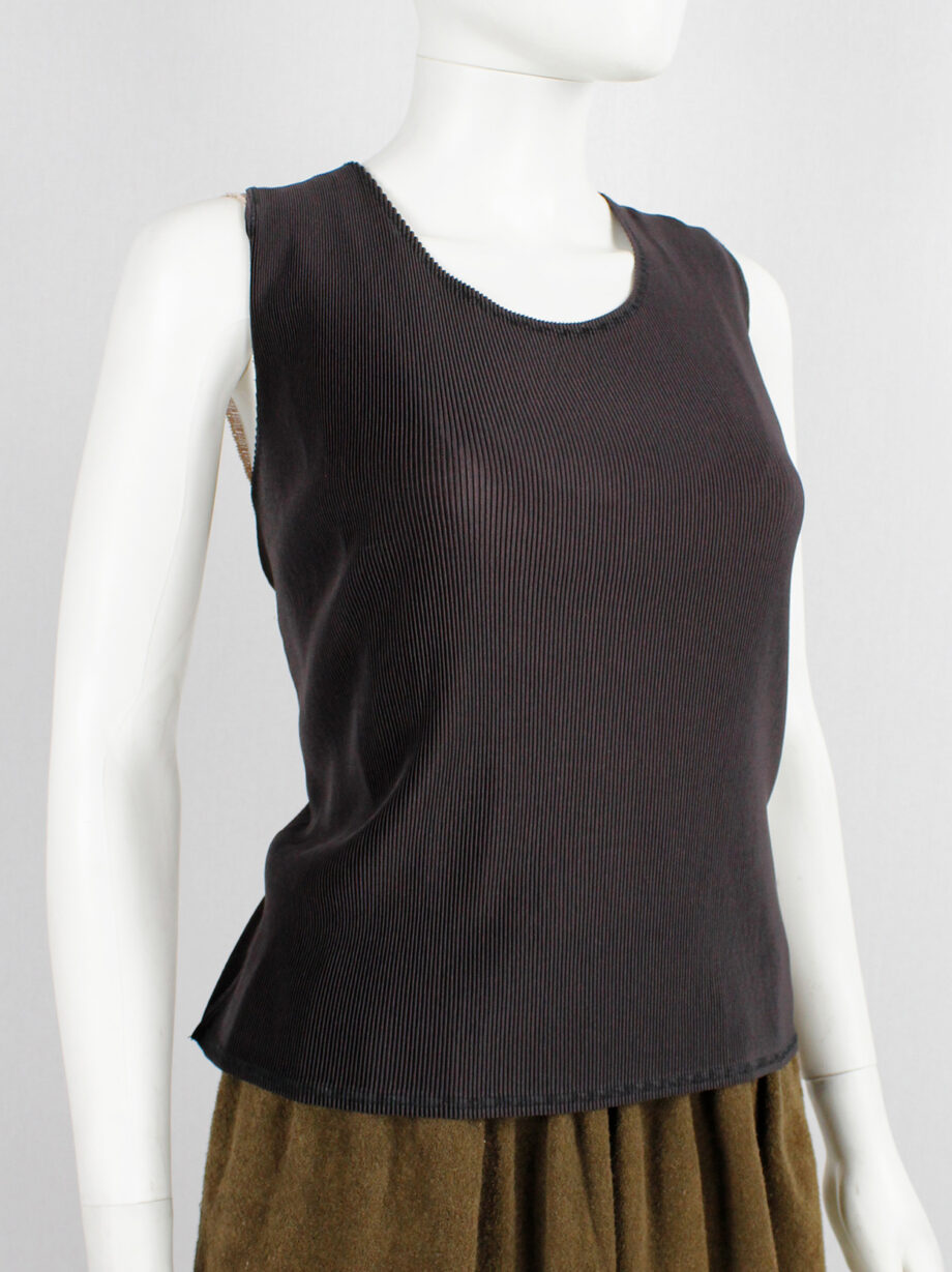 Issey Miyake Pleats Please brown pleated sleeveless top early 1990s (2)