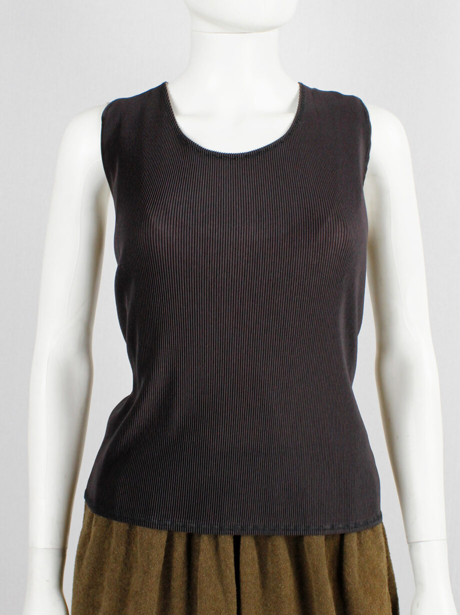 Issey Miyake Pleats Please brown pleated sleeveless top early 1990s (3)