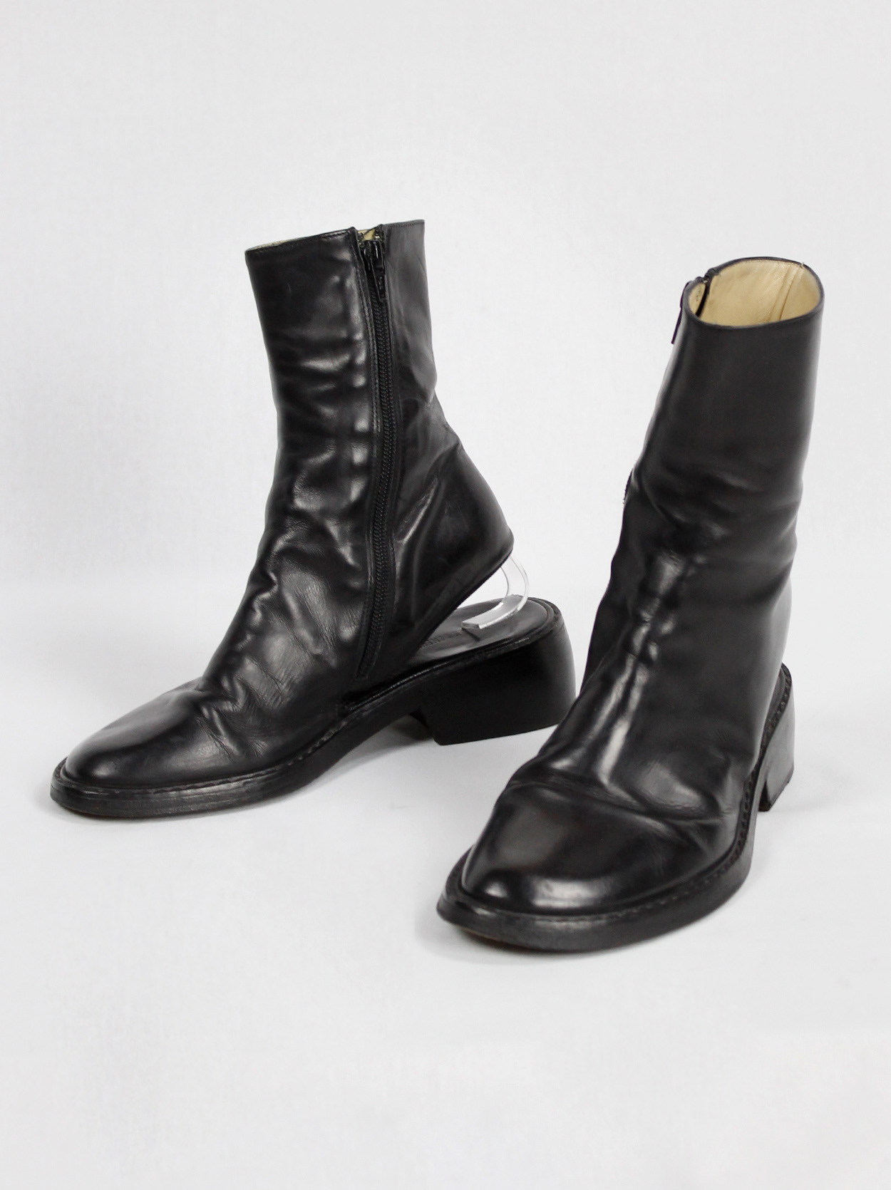 Ann Demeulemeester black ankle boots with cut out heel (36