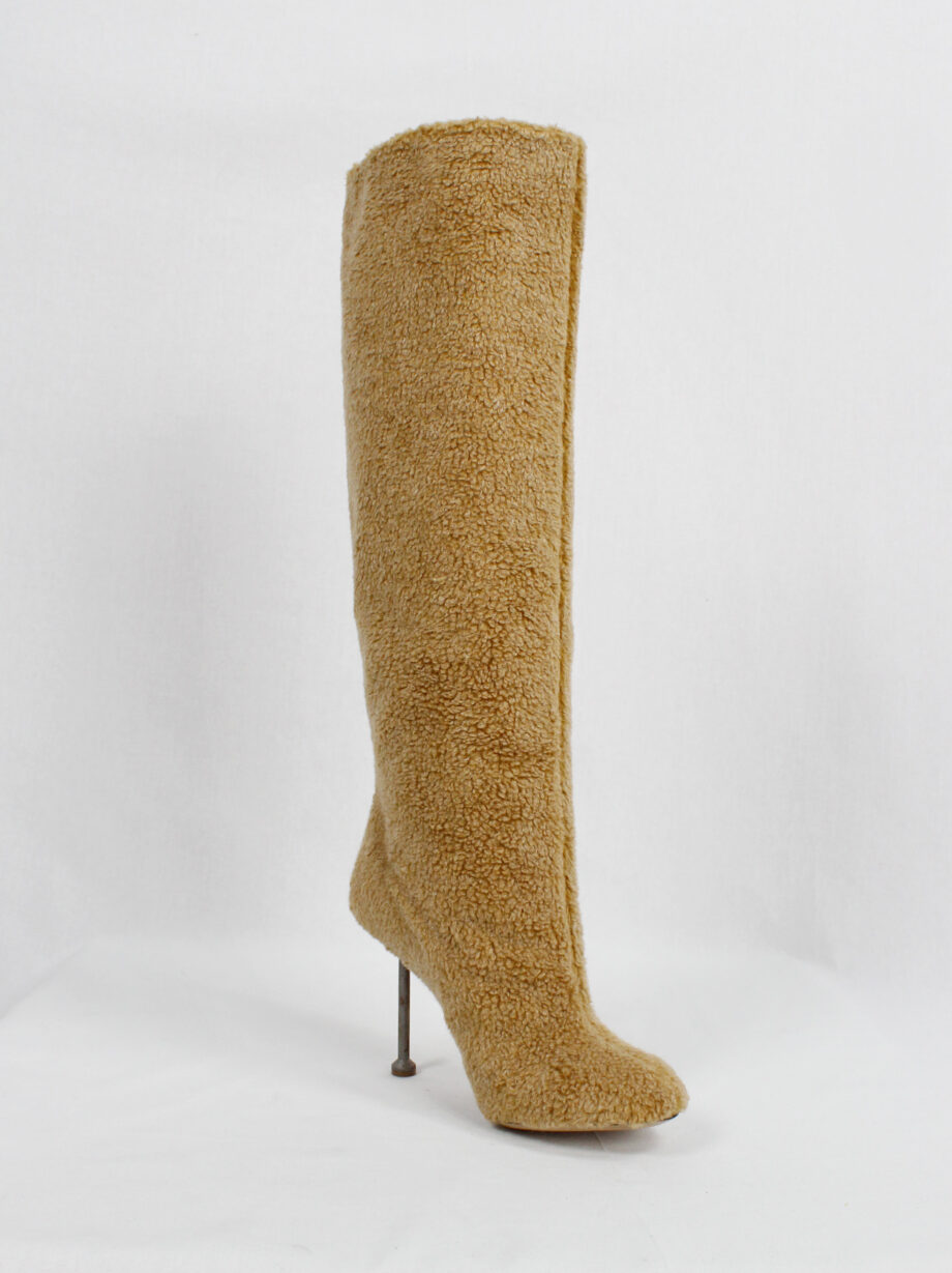 vintage Maison Margiela tall orange brown teddy bear boots with rusty nail heel (6)