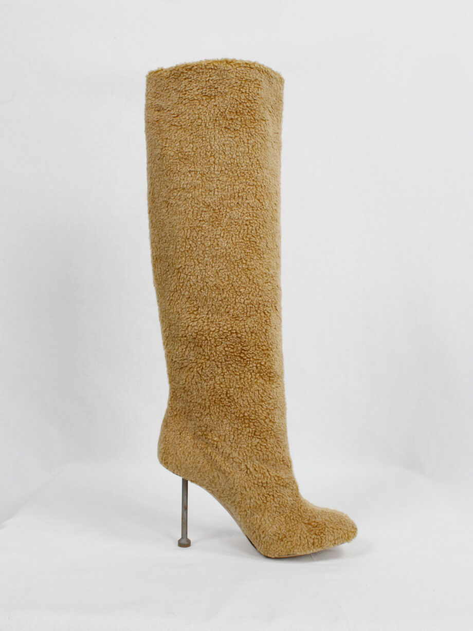 vintage Maison Margiela tall orange brown teddy bear boots with rusty nail heel (7)