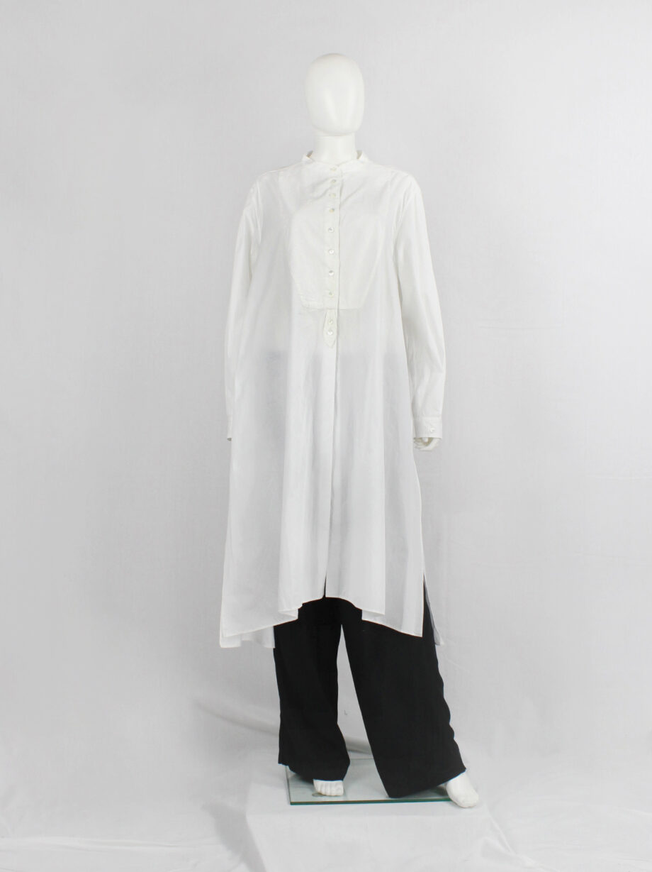 Ann Demeulemeester white minimalist oversized long shirt with bib collar (10)