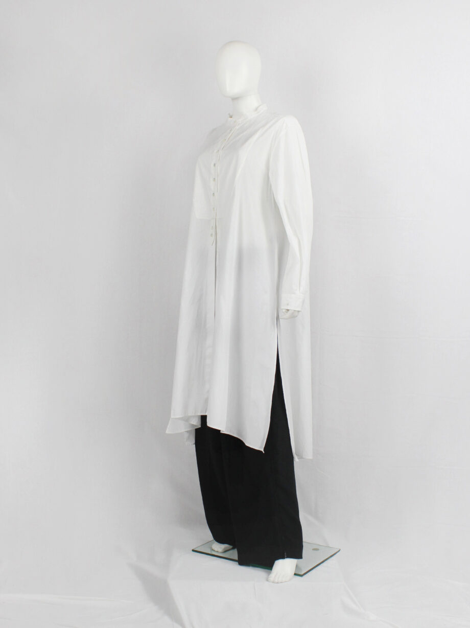 Ann Demeulemeester white minimalist oversized long shirt with bib collar (11)