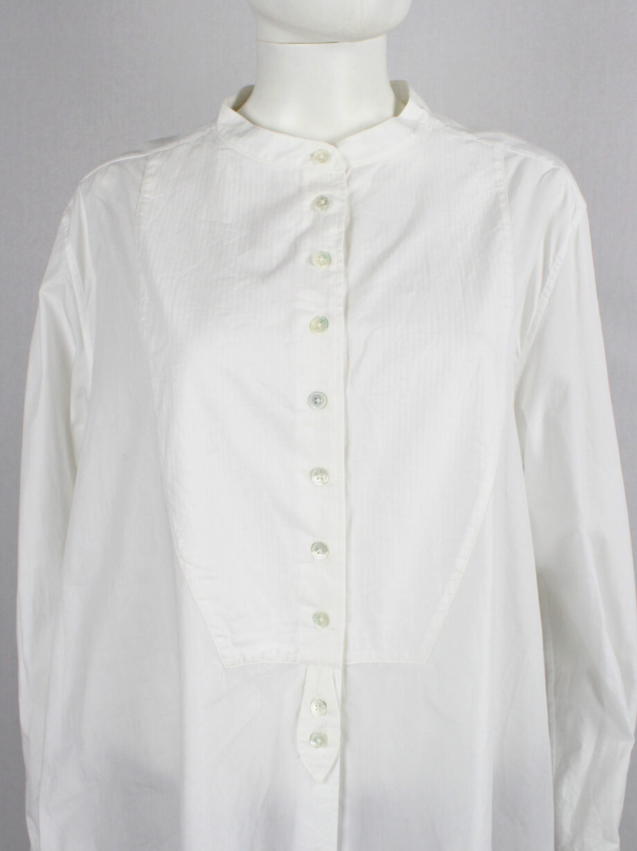 Ann Demeulemeester white minimalist oversized long shirt with bib collar (7)