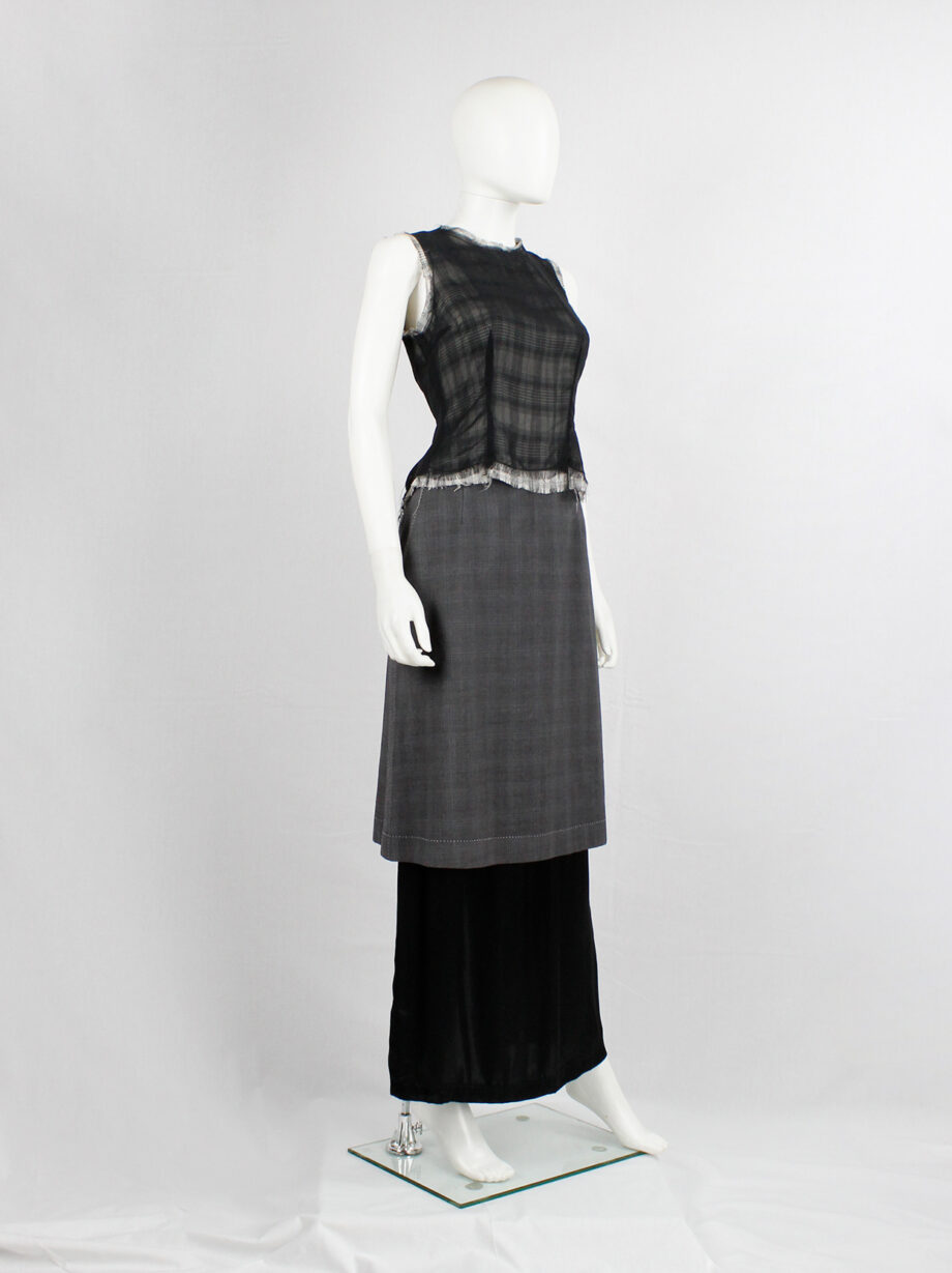 archival Maison Martin Margiela tartan frayed top with black sheer overlay 1994 re-edition of fall 1992 (10)
