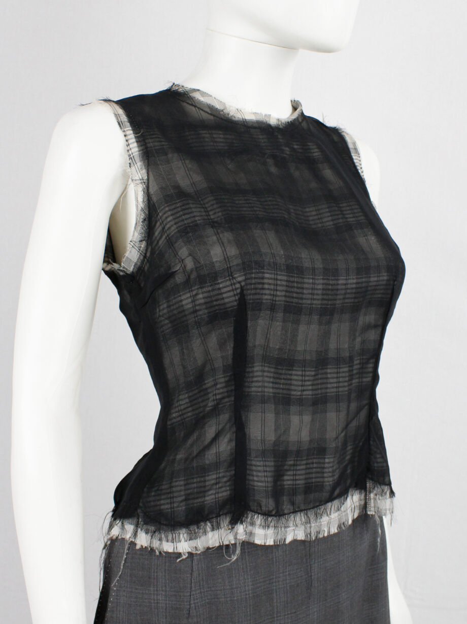 archival Maison Martin Margiela tartan frayed top with black sheer overlay 1994 re-edition of fall 1992 (11)