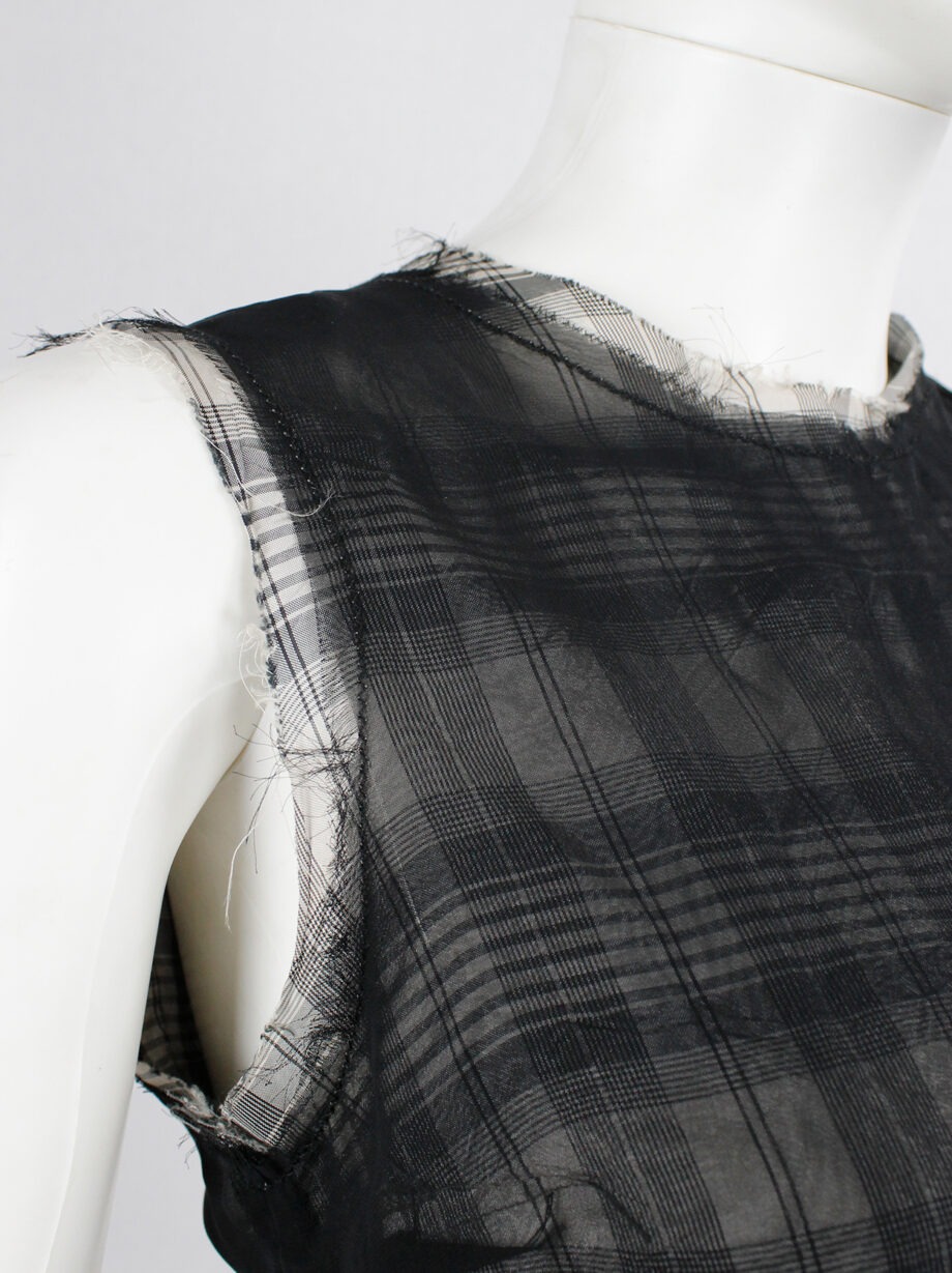 archival Maison Martin Margiela tartan frayed top with black sheer overlay 1994 re-edition of fall 1992 (13)