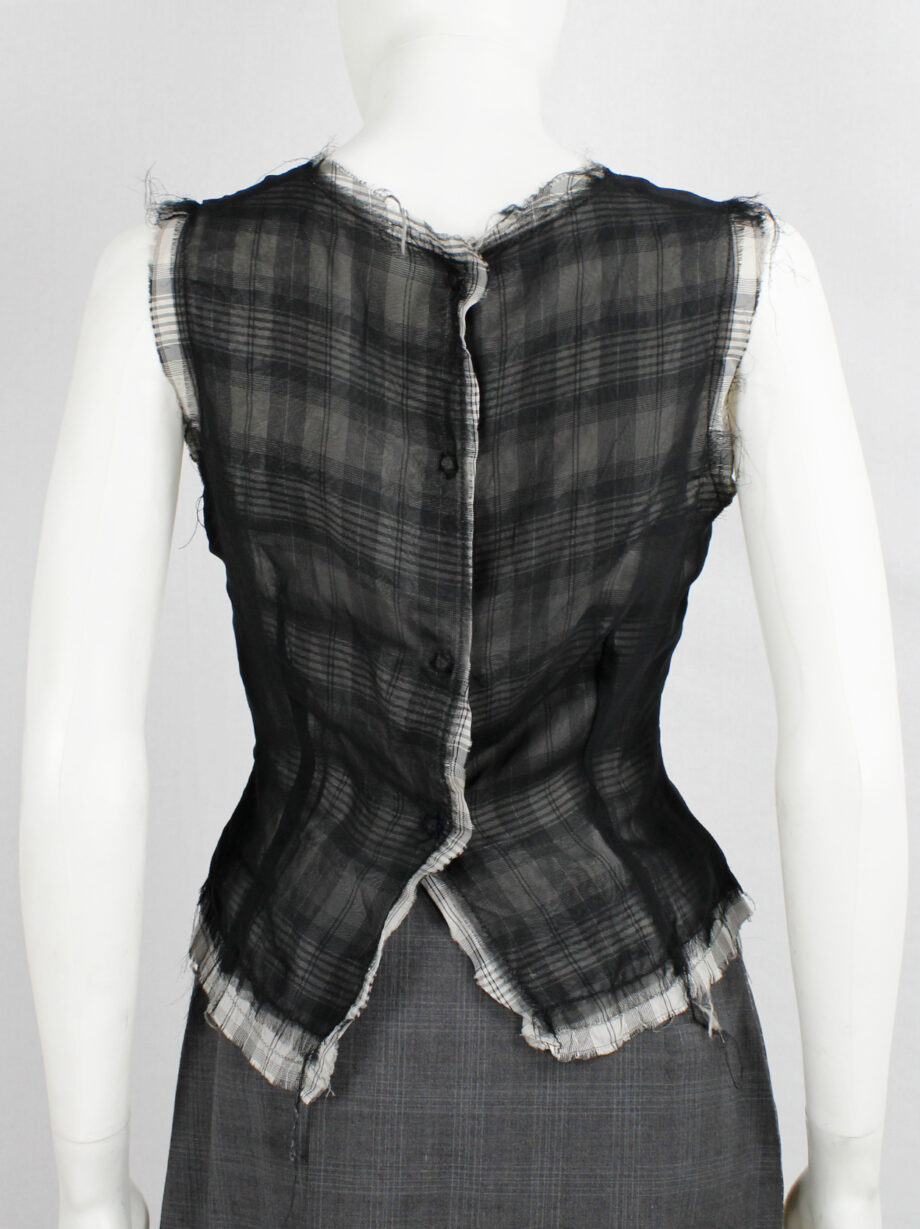 archival Maison Martin Margiela tartan frayed top with black sheer overlay 1994 re-edition of fall 1992 (14)