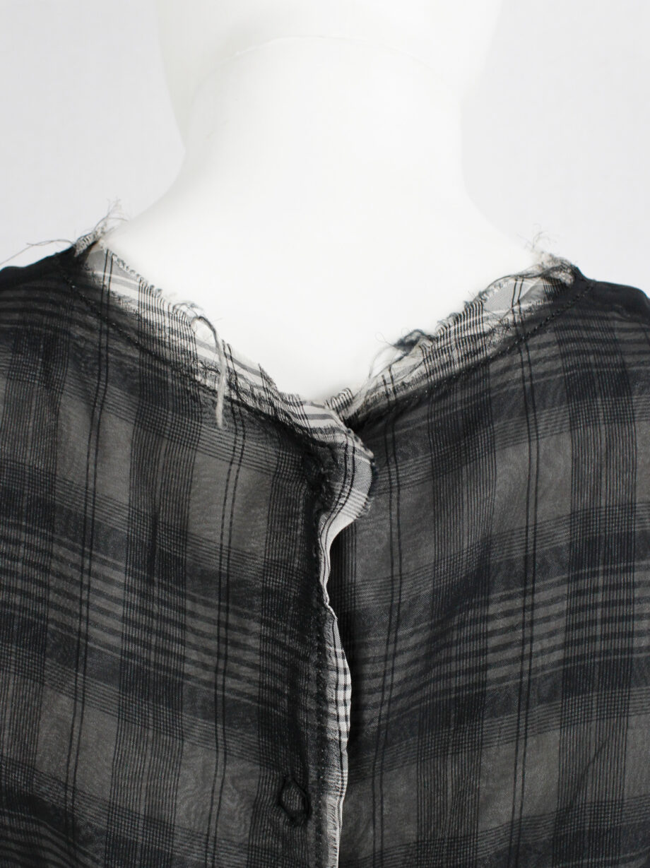 archival Maison Martin Margiela tartan frayed top with black sheer overlay 1994 re-edition of fall 1992 (15)