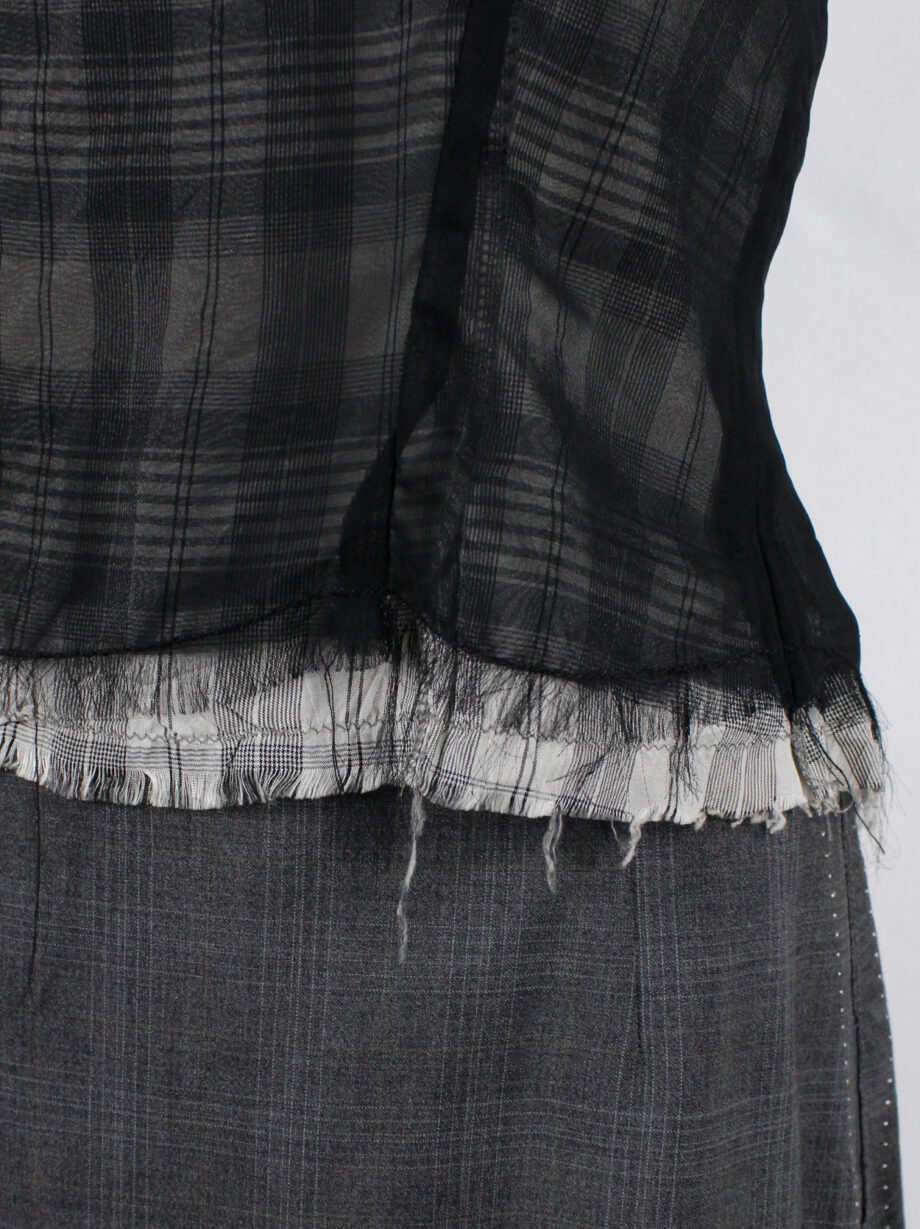 archival Maison Martin Margiela tartan frayed top with black sheer overlay 1994 re-edition of fall 1992 (7)