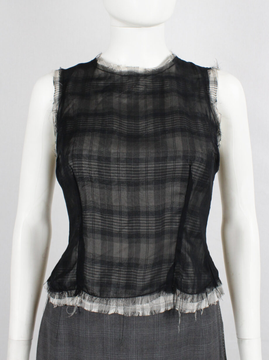 archival Maison Martin Margiela tartan frayed top with black sheer overlay 1994 re-edition of fall 1992 (8)