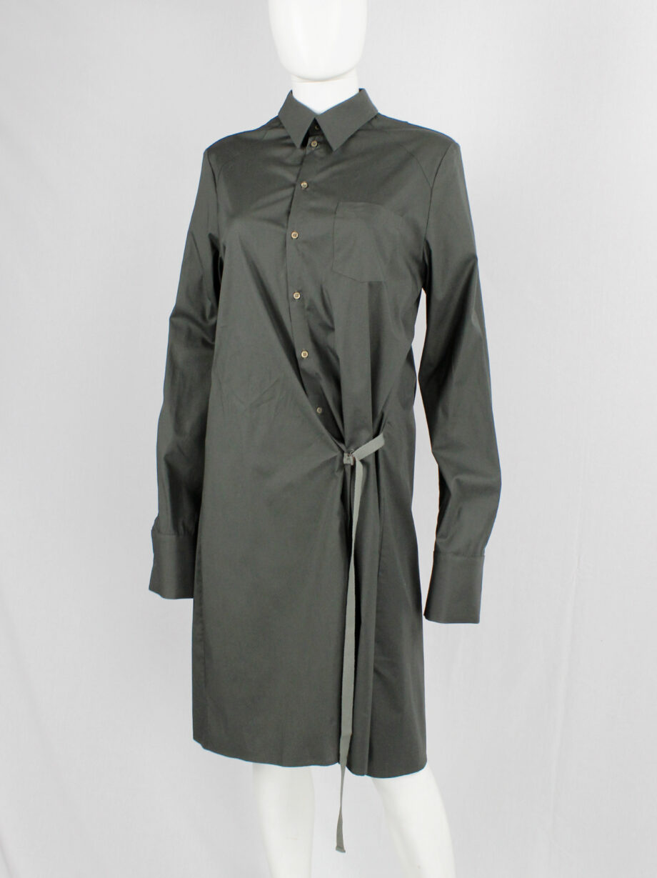 vintage A f Vandevorst army green shirt dress with strap to create a drape (5)