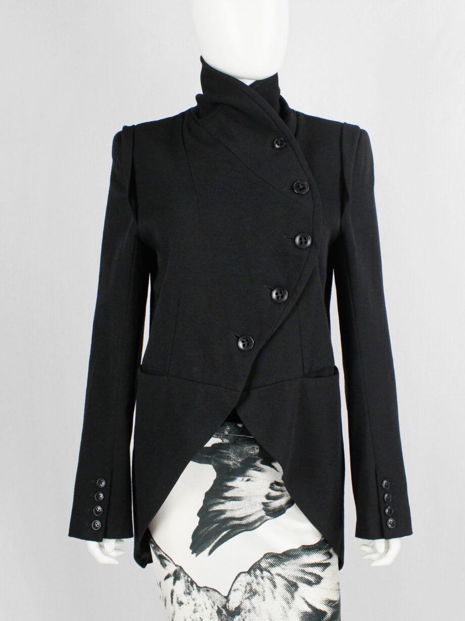 vintage Ann Demeulemeester black cutaway coat with curved buttoned front fall 2007 (7)
