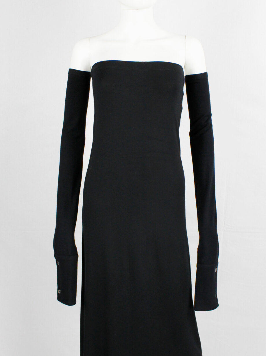 vintage Ann Demeulemeester black strapless maxi dress with separate long sleeves fall 2001 (10)