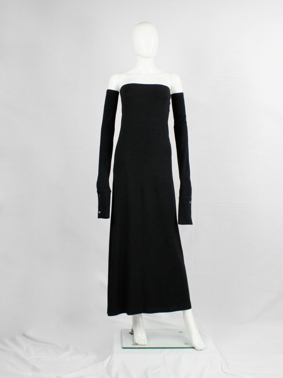 vintage Ann Demeulemeester black strapless maxi dress with separate long sleeves fall 2001 (12)