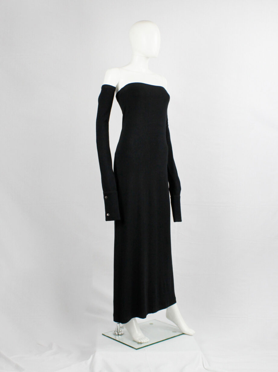 vintage Ann Demeulemeester black strapless maxi dress with separate long sleeves fall 2001 (13)