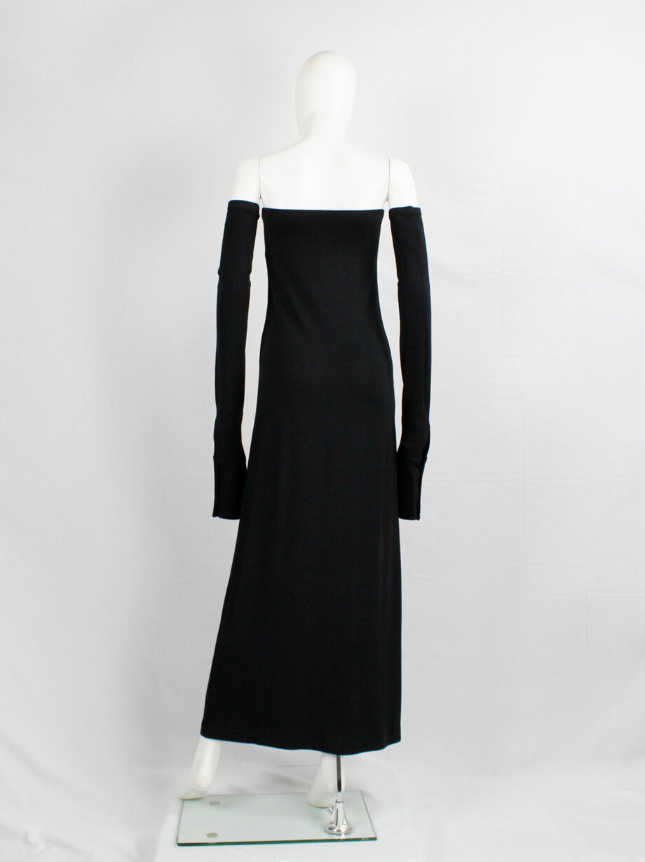 vintage Ann Demeulemeester black strapless maxi dress with separate long sleeves fall 2001 (4)
