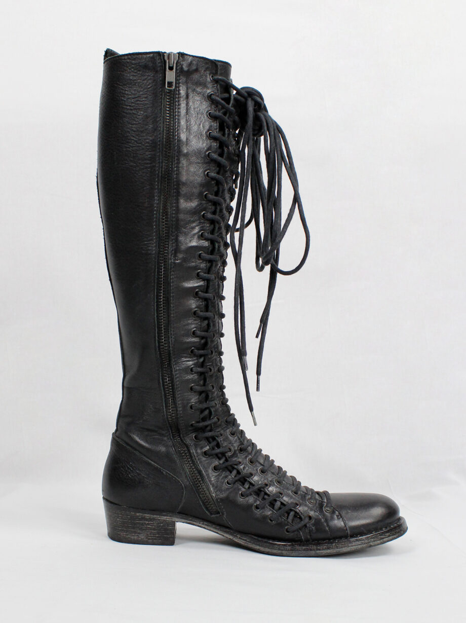 vintage Ann Demeulemeester black tall boots with triple laces and low wooden heel fall 2008 (1)
