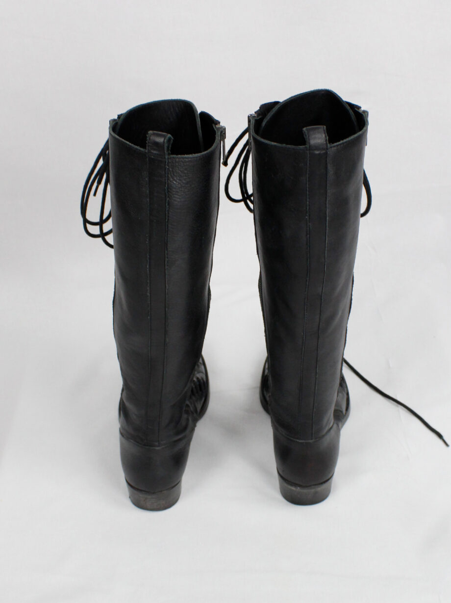 vintage Ann Demeulemeester black tall boots with triple laces and low wooden heel fall 2008 (11)