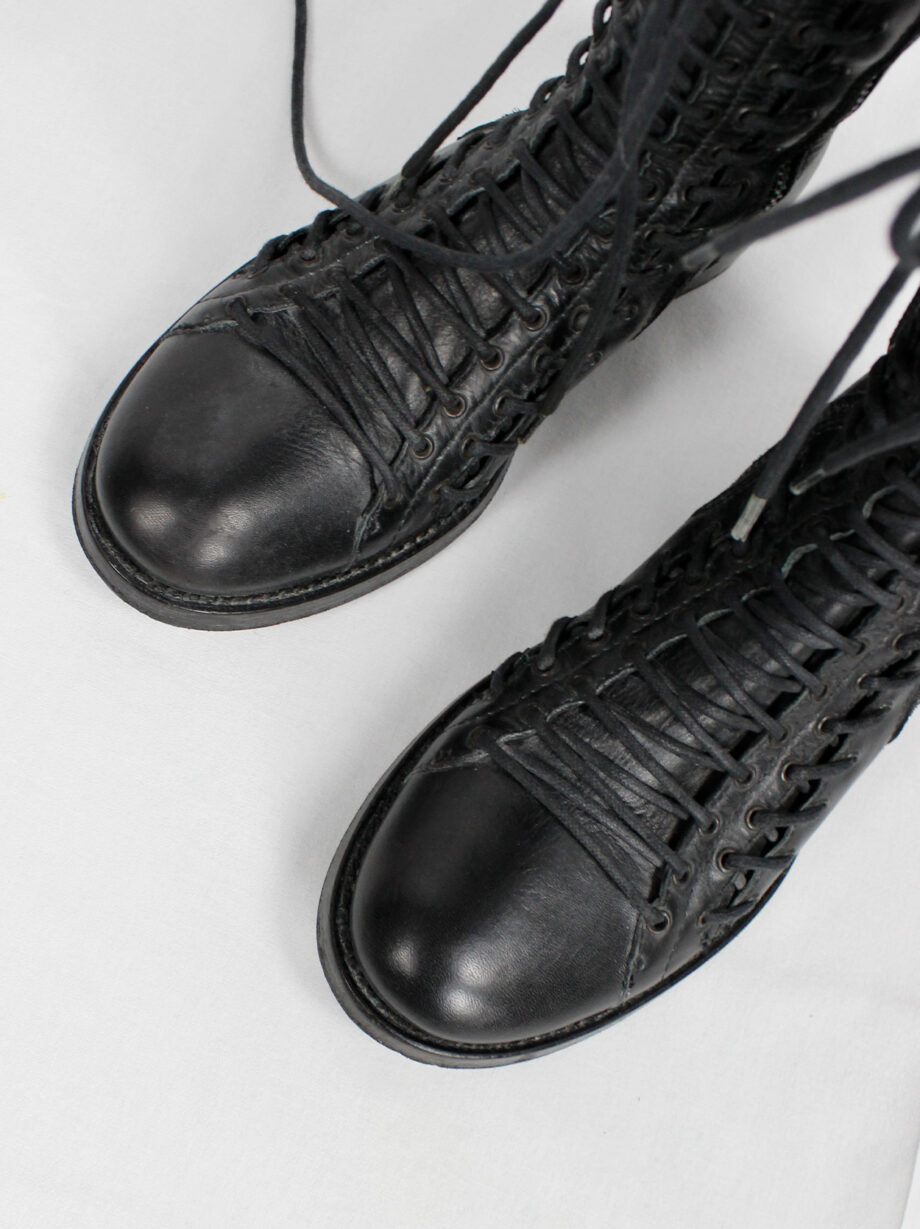 vintage Ann Demeulemeester black tall boots with triple laces and low wooden heel fall 2008 (12)