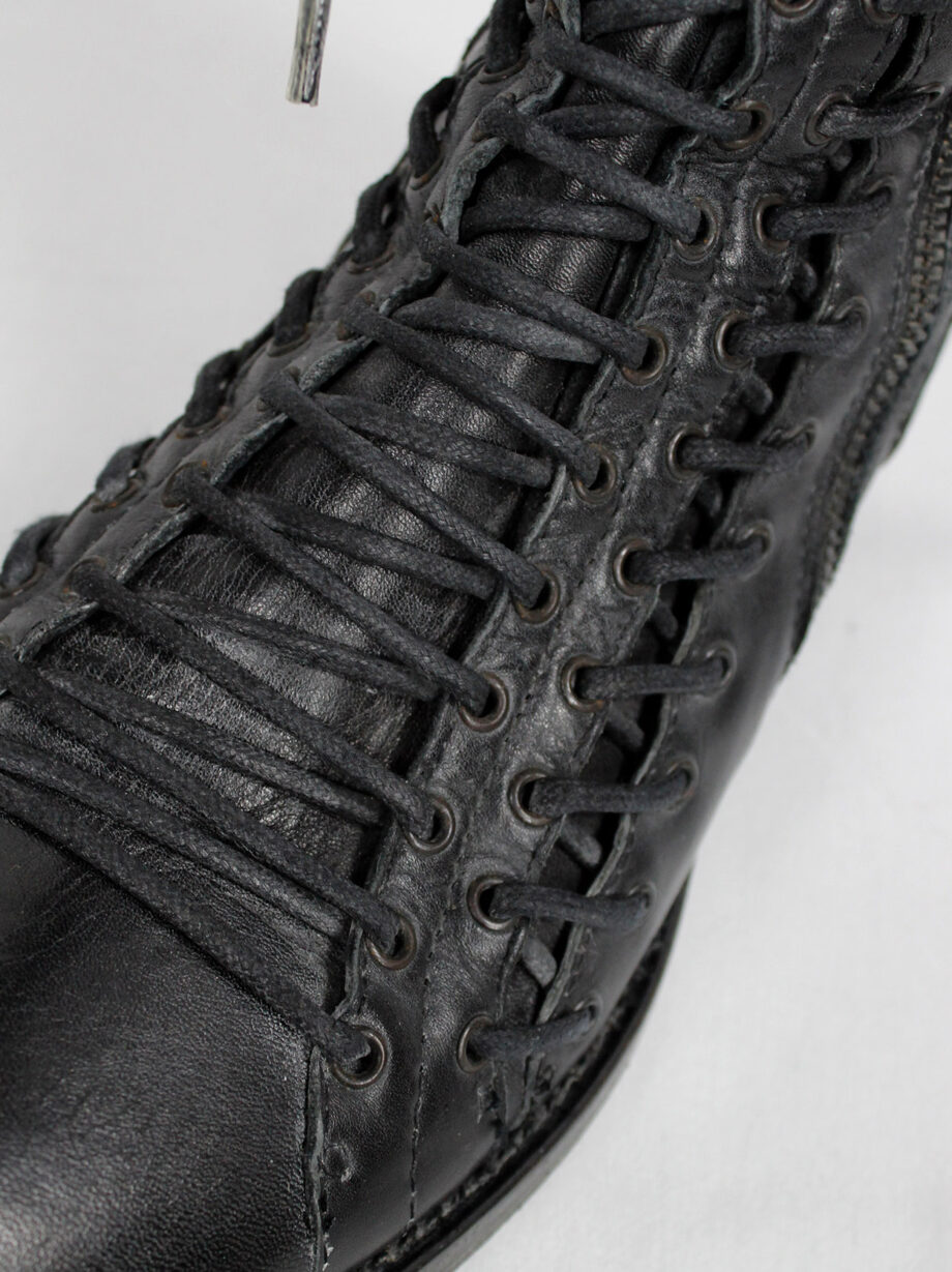 vintage Ann Demeulemeester black tall boots with triple laces and low wooden heel fall 2008 (13)