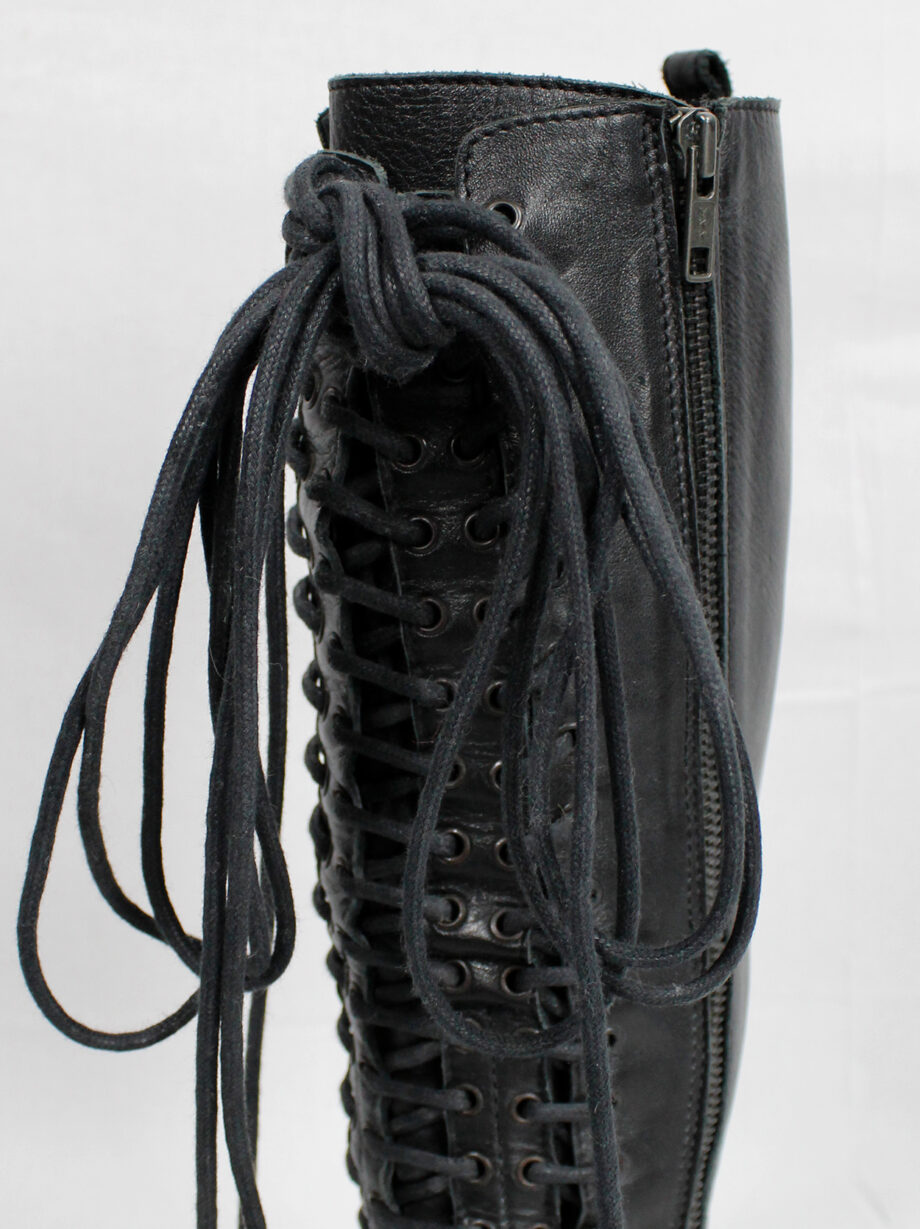 vintage Ann Demeulemeester black tall boots with triple laces and low wooden heel fall 2008 (14)