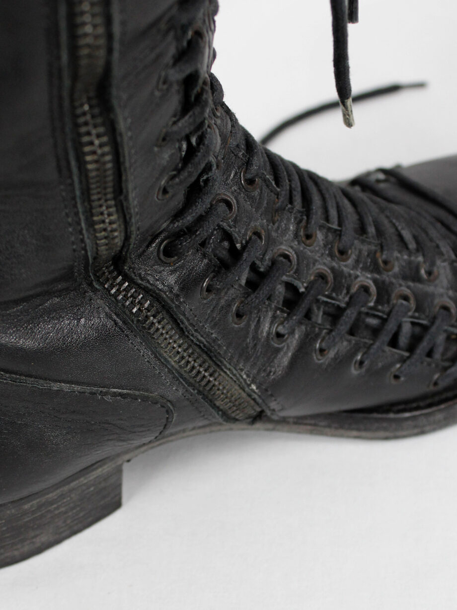 vintage Ann Demeulemeester black tall boots with triple laces and low wooden heel fall 2008 (15)