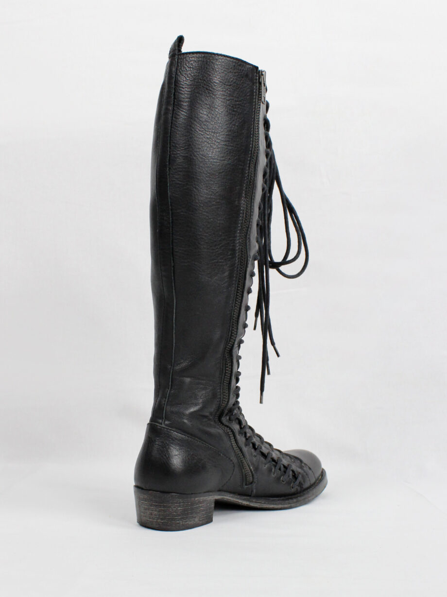 vintage Ann Demeulemeester black tall boots with triple laces and low wooden heel fall 2008 (2)