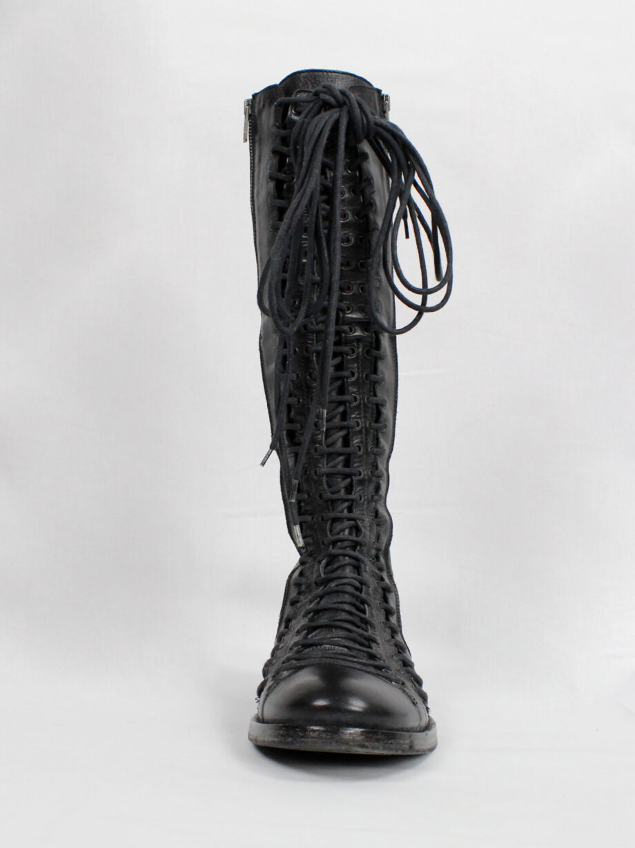vintage Ann Demeulemeester black tall boots with triple laces and low wooden heel fall 2008 (20)