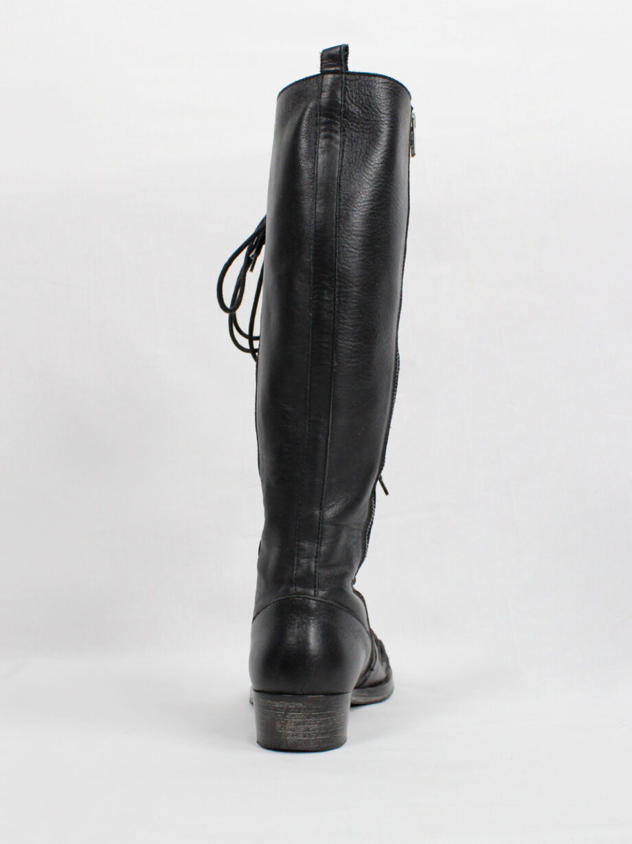 vintage Ann Demeulemeester black tall boots with triple laces and low wooden heel fall 2008 (3)