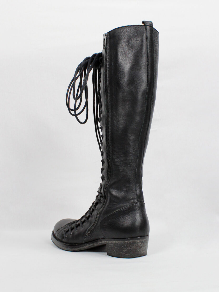 vintage Ann Demeulemeester black tall boots with triple laces and low wooden heel fall 2008 (4)