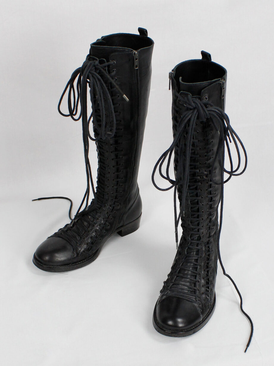 vintage Ann Demeulemeester black tall boots with triple laces and low wooden heel fall 2008 (8)