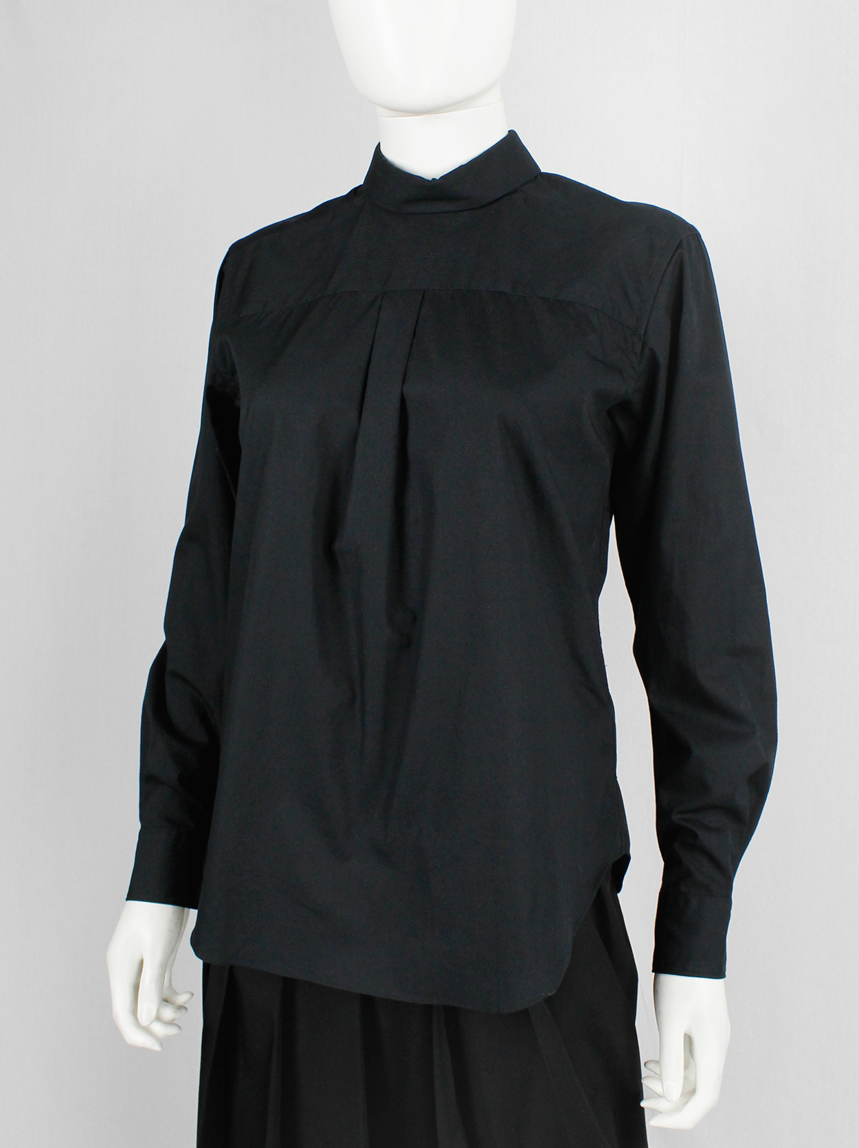 Comme des Garçons BLACK black button-up shirt worn backwards — AD 2014