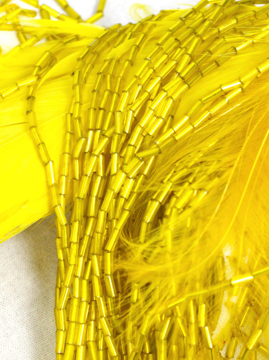 vintage Dries Van Noten yellow beaded harness with feathers and strands of beads spring 2019 (17)