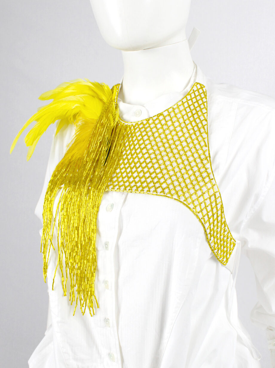 vintage Dries Van Noten yellow beaded harness with feathers and strands of beads spring 2019 (2)