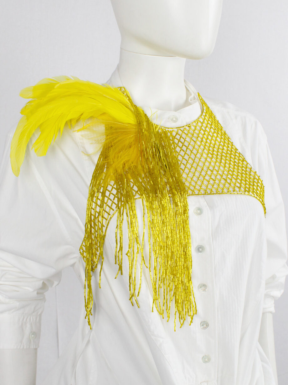 vintage Dries Van Noten yellow beaded harness with feathers and strands of beads spring 2019 (3)