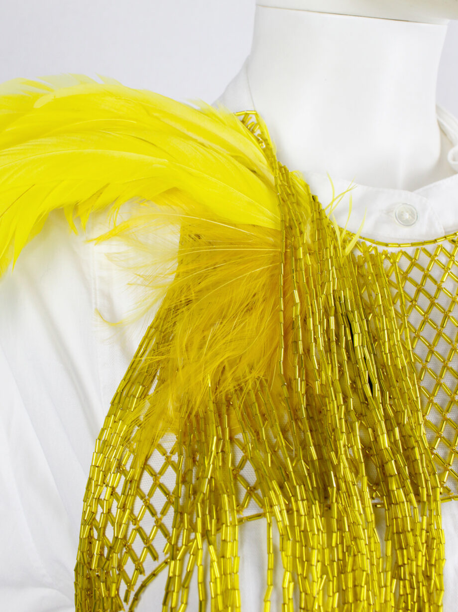 vintage Dries Van Noten yellow beaded harness with feathers and strands of beads spring 2019 (4)