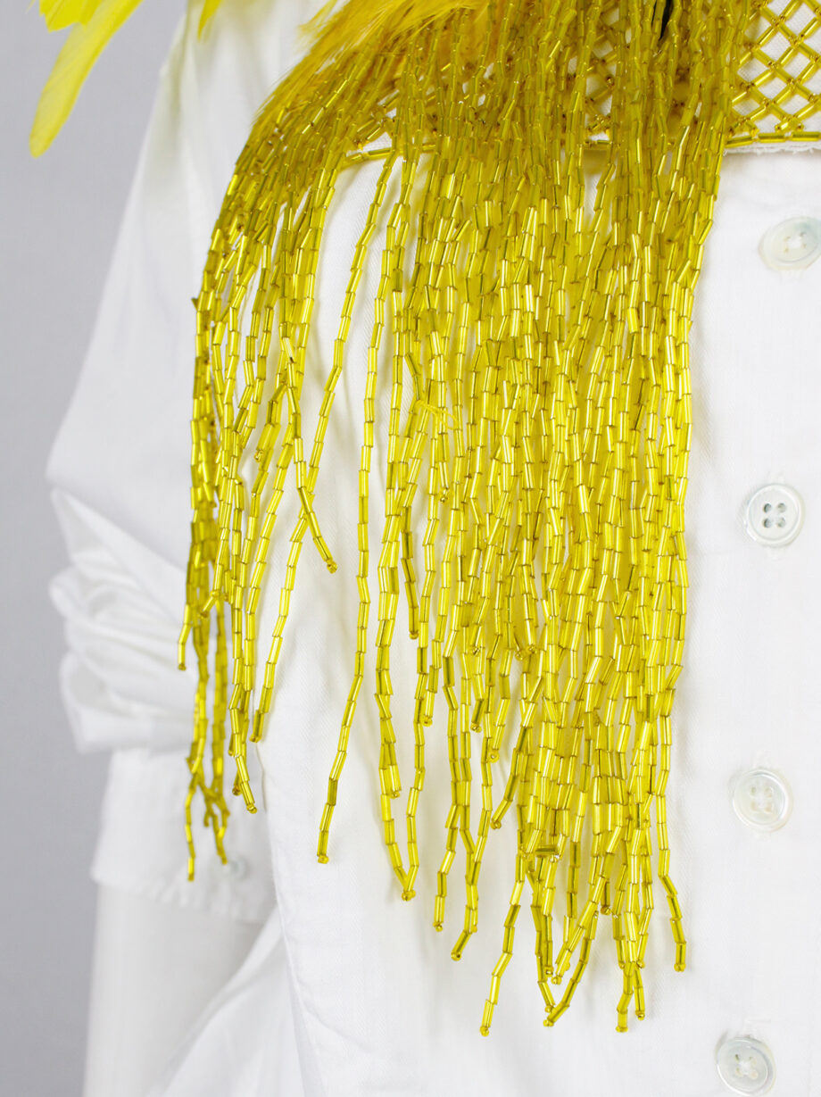 vintage Dries Van Noten yellow beaded harness with feathers and strands of beads spring 2019 (5)