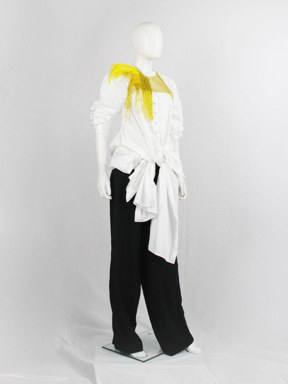 vintage Dries Van Noten yellow beaded harness with feathers and strands of beads spring 2019 (8)