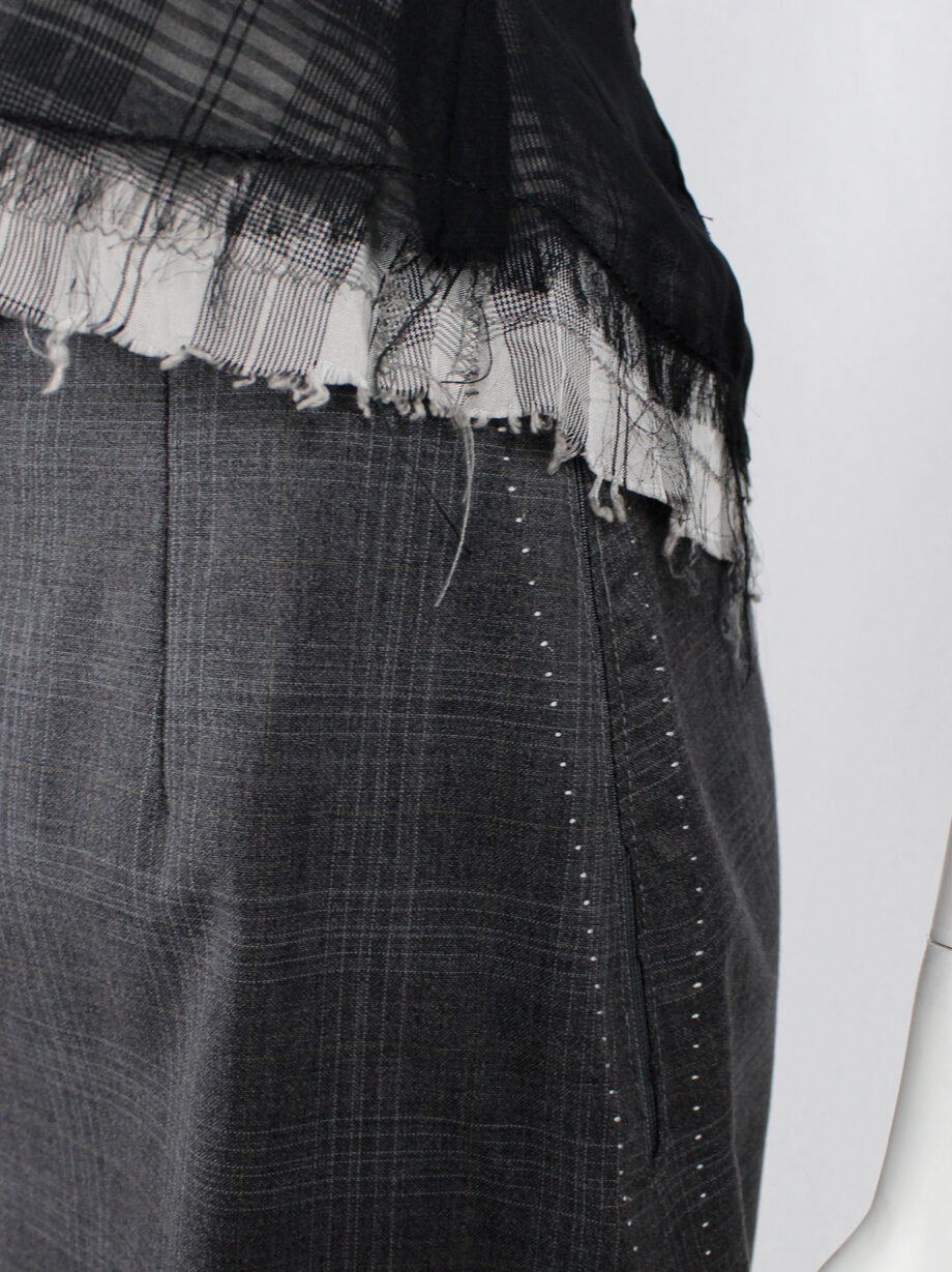 vintage Maison Martin Margiela grey tartan skirt with exposed white stitches spring 2002 (1)