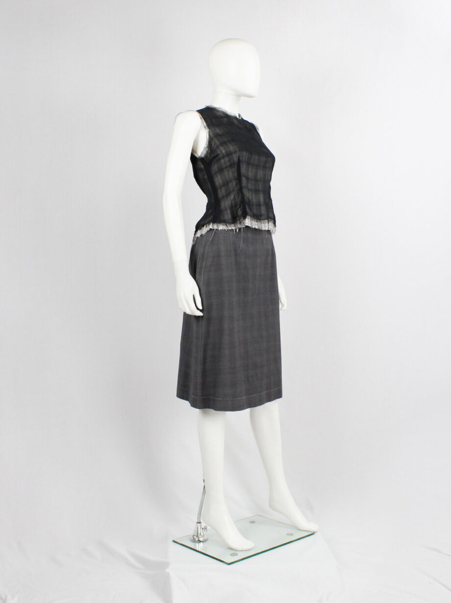 vintage Maison Martin Margiela grey tartan skirt with exposed white stitches spring 2002 (4)