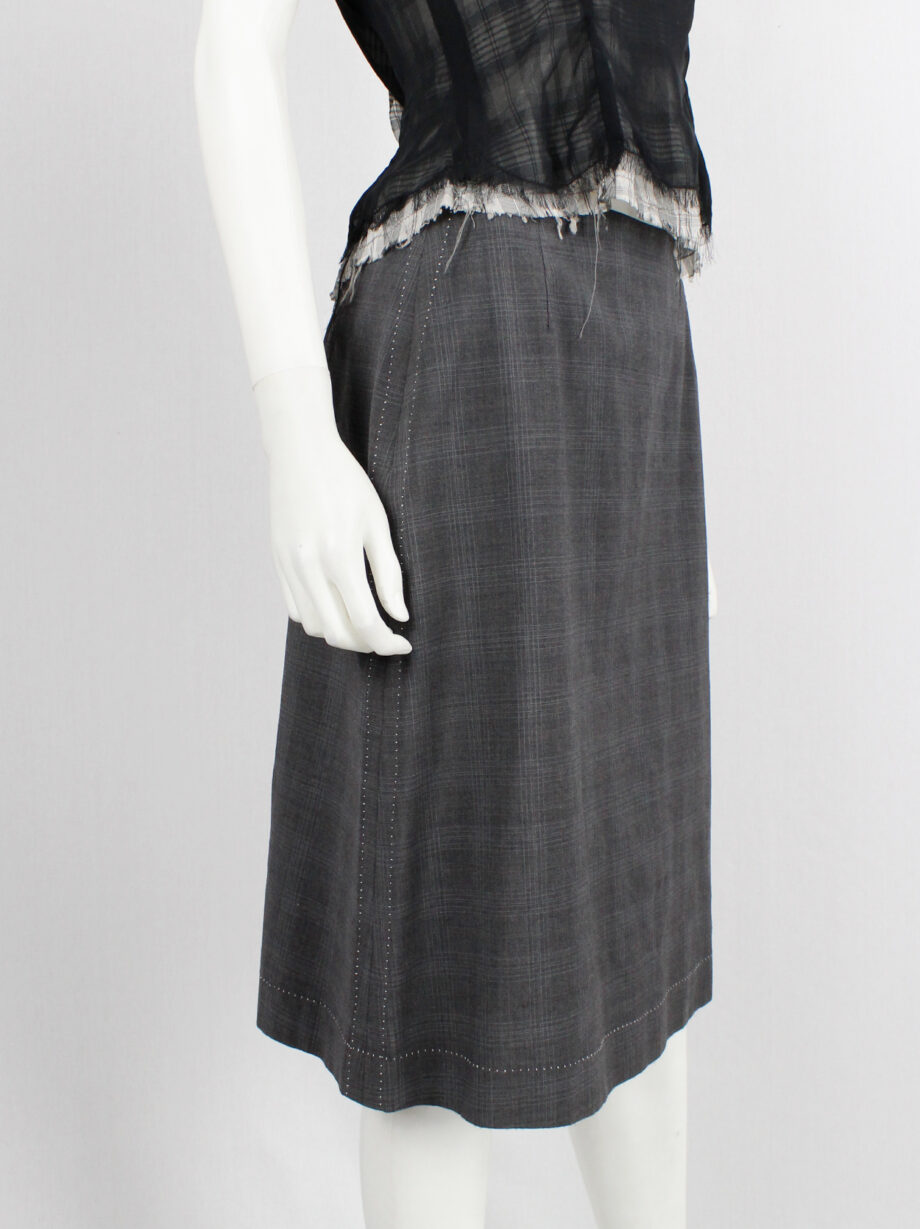 vintage Maison Martin Margiela grey tartan skirt with exposed white stitches spring 2002 (5)