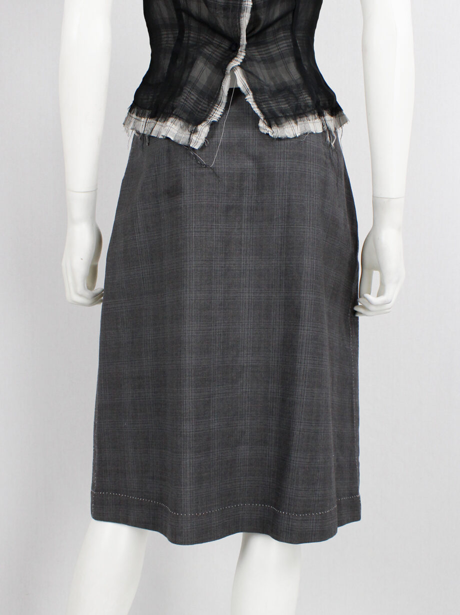 vintage Maison Martin Margiela grey tartan skirt with exposed white stitches spring 2002 (7)