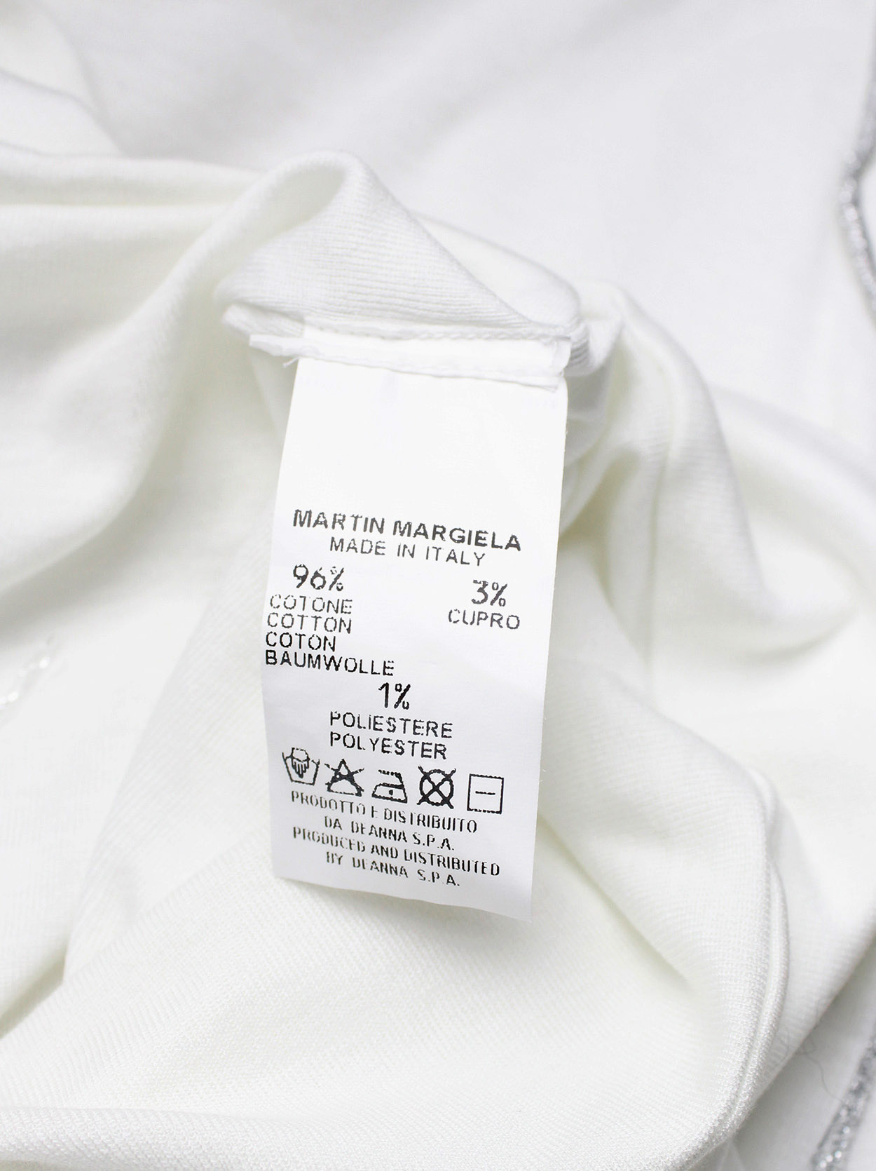 Maison Martin Margiela white inside-out top with loose silver threads ...