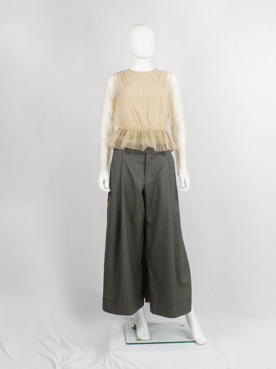 vintage Noir Kei Ninomiya beige sheer jumper with gathered peplum waist fall 2019 (4)