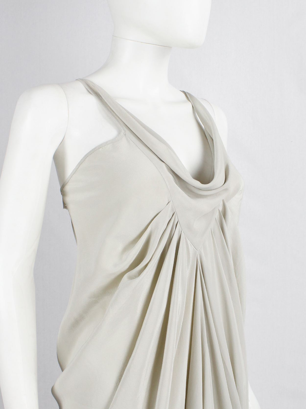 Rick Owens WISHBONE beige draped dress with gathered pleats — spring ...