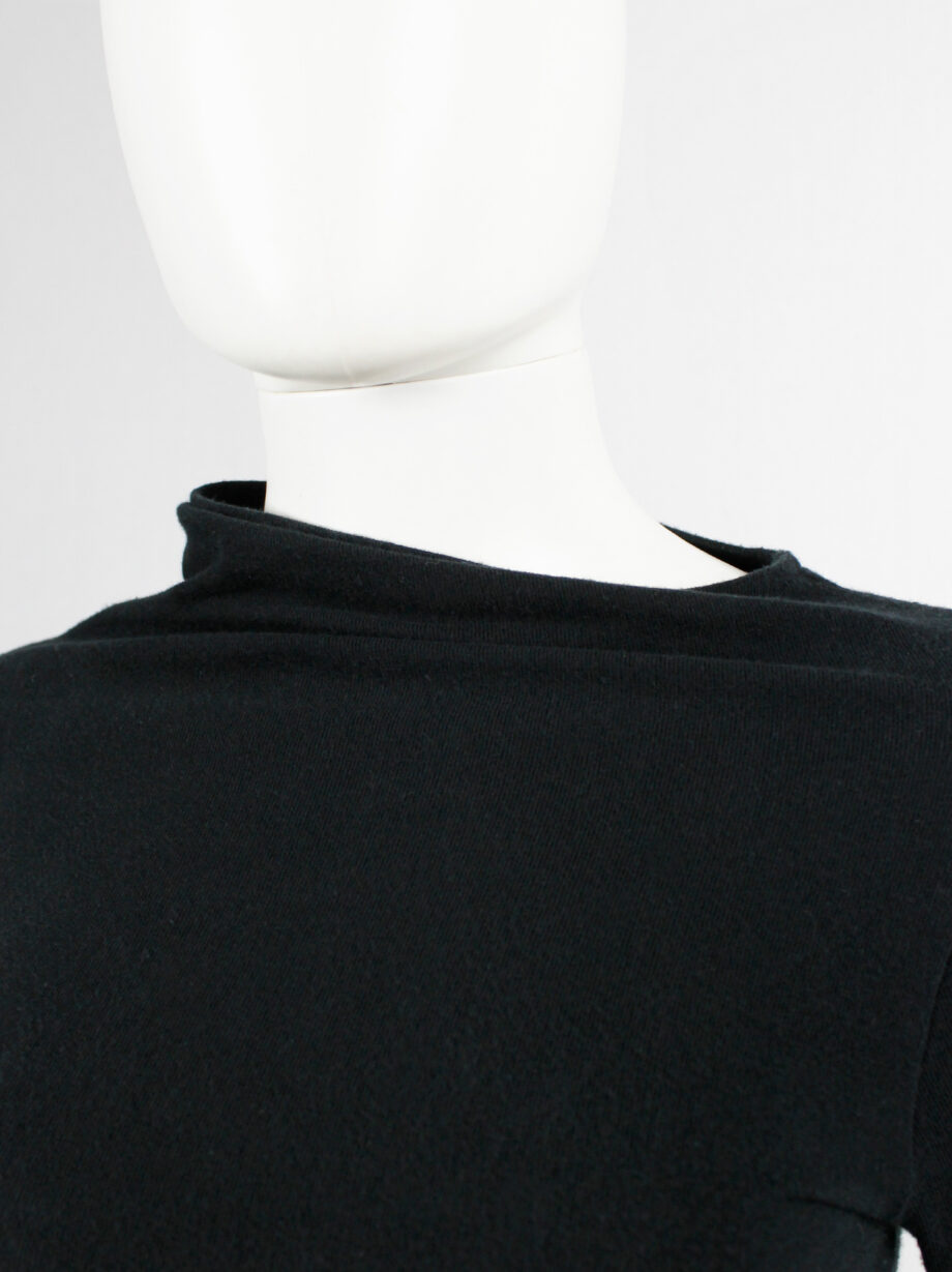 vintage Yohji Yamamoto black jumper with slanted turtleneck and cropped sleeves (4)