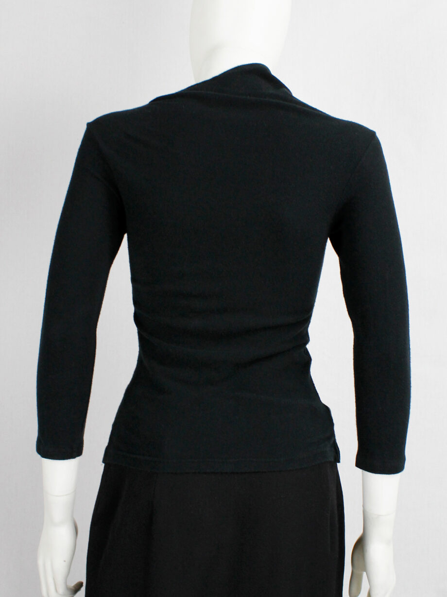 vintage Yohji Yamamoto black jumper with slanted turtleneck and cropped sleeves (7)
