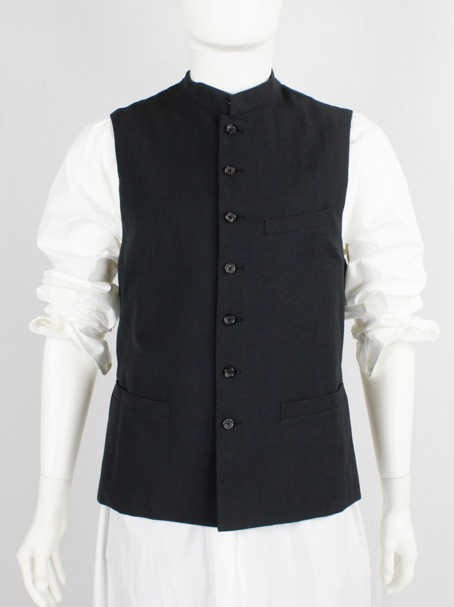 vintage Y’s for Men black minimalist button up waistcoat with belted back 90s archive (10)