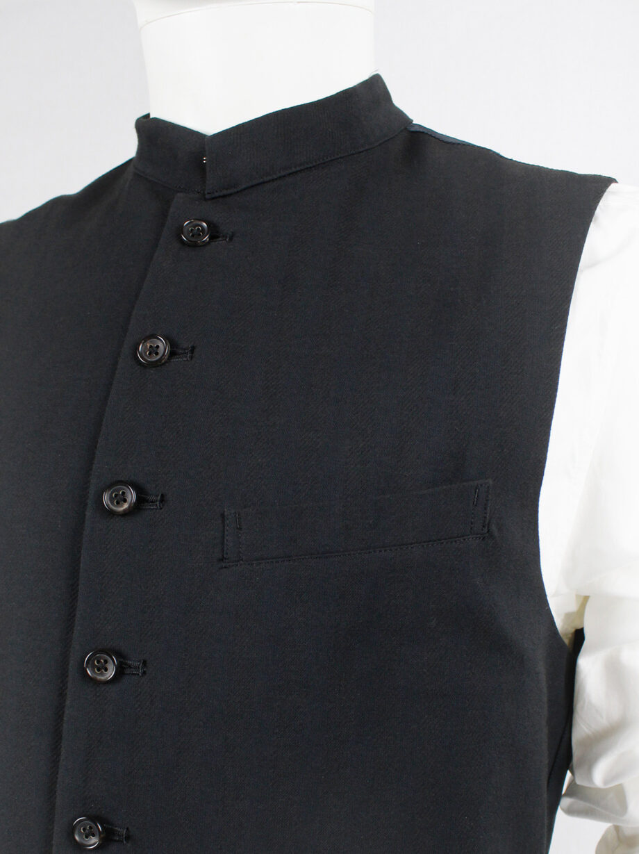vintage Y’s for Men black minimalist button up waistcoat with belted back 90s archive (12)